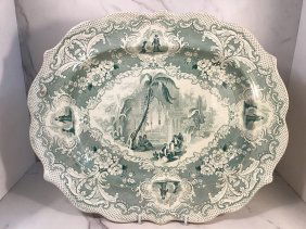 English Staffordshire Teal Transferware 17 inch Platter c1835