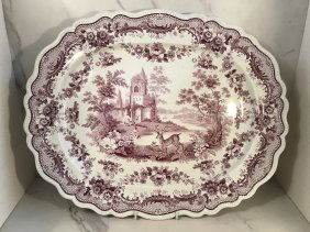 English Staffordshire Purple Transferware 19" Platter ANTIQUARIAN C1835