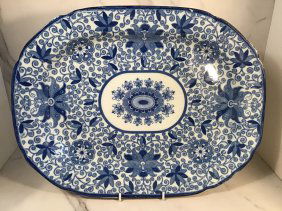 English Staffordshire Pearlware Medium Blue 17 inch Platter C1820