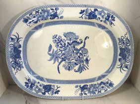 English Staffordshire Floral Blue Transferware 18.5 inch Platter C1820