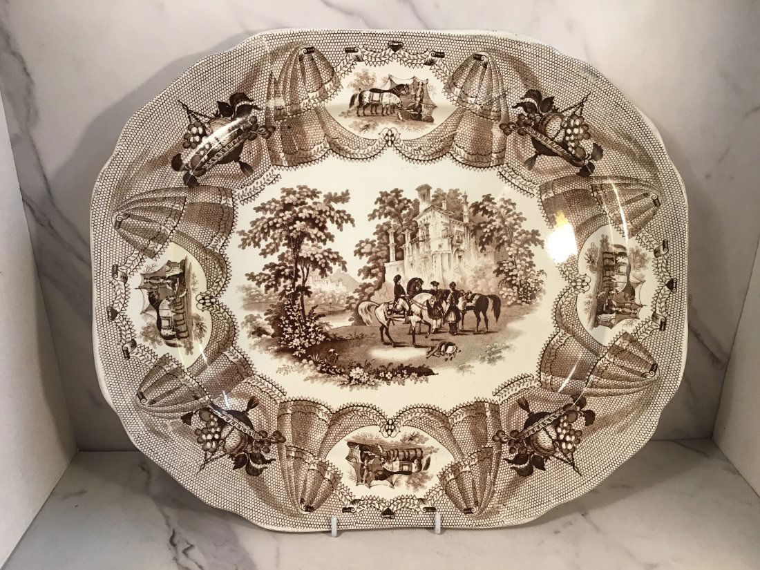 English Middlesbro Staffordshire Brown Transferware 17 inch Platter (1 of 3)