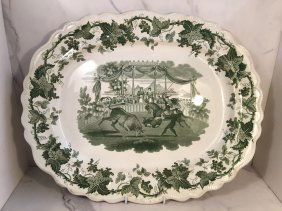 Wedgwood Green Transfer Decorated Platter of a Bull Fight 19.5 Inch C1835
