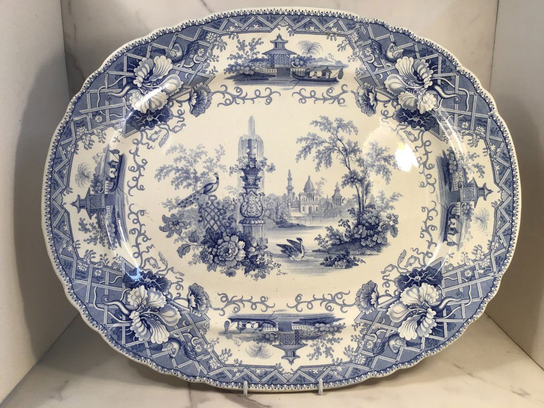 M & F Cavendish English Staffordshire Blue Transferware Platter C1835 (1 of 2)