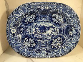English Staffordshire Dark Blue Transferware 17 In Platter BEEHIVE C1835