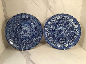 2 Stevenson & Williams BEEHIVE Plates Dark Blue Staffordshire C1835