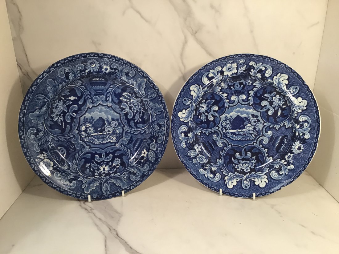 2 Stevenson & Williams BEEHIVE Plates Dark Blue Staffordshire C1835: 10" Plates, similar decoration, very rare pattern. Excellent condition.