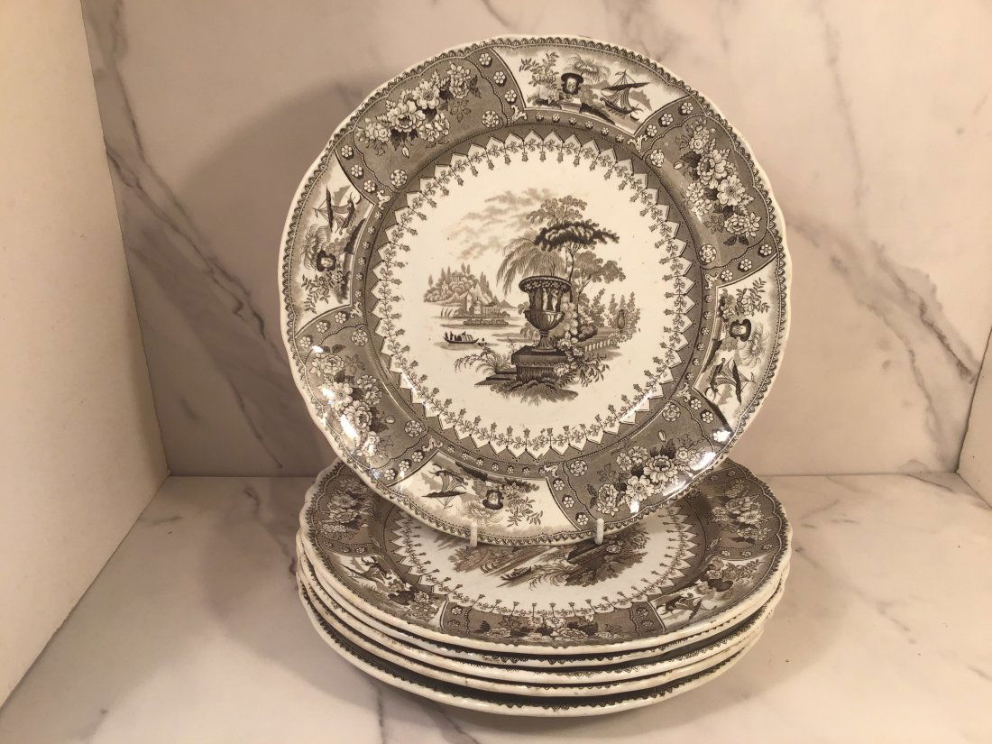 Set 6 English Staffordshire Meyer Canova Brown Transferware 10.5 In (1 of 2)