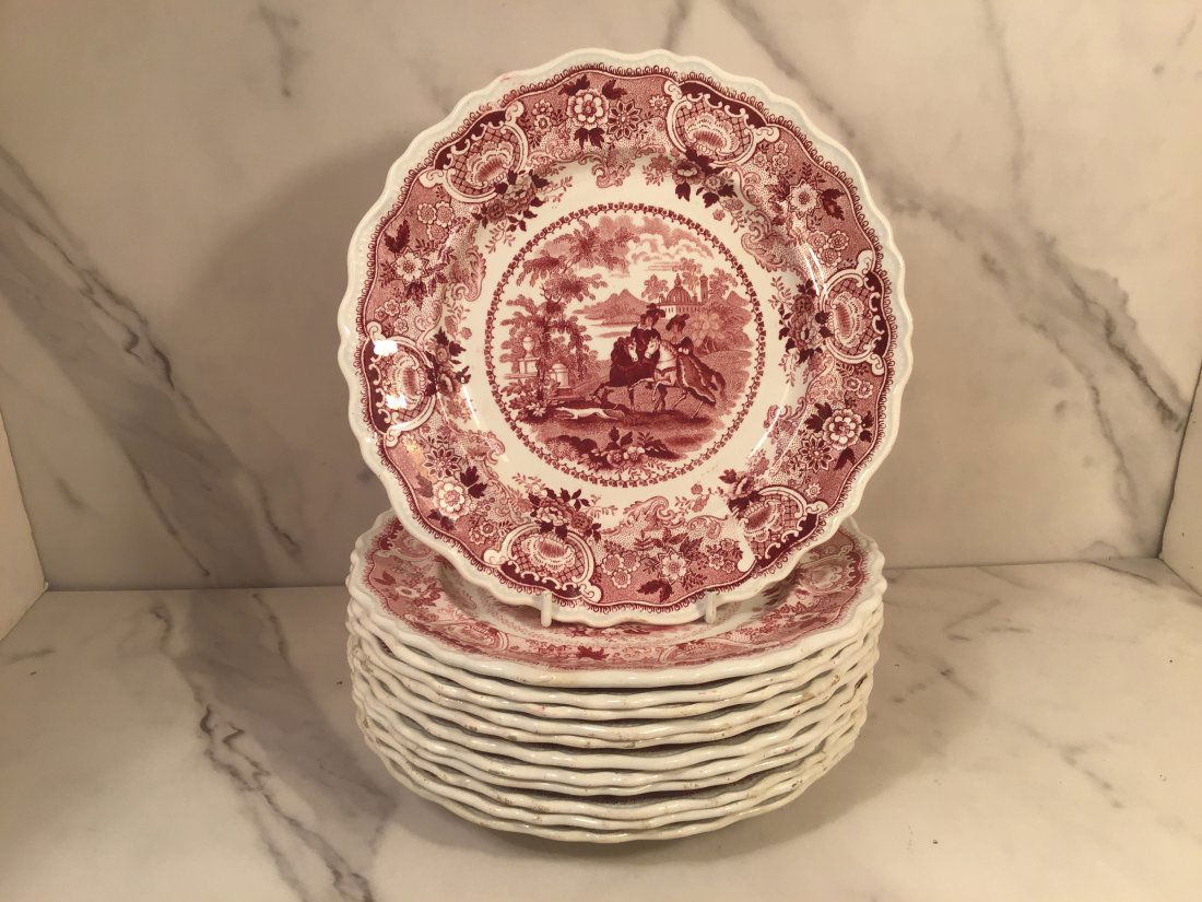 12 Adams ANDALUSIA English Staffordshire Red Transferware Salad Plates (1 of 2)