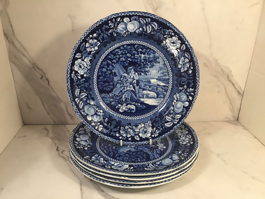 5 Ralph Hall Shelter'd Peasants Blue Pearlware Dinner Plates 10 inches (1 of 2)