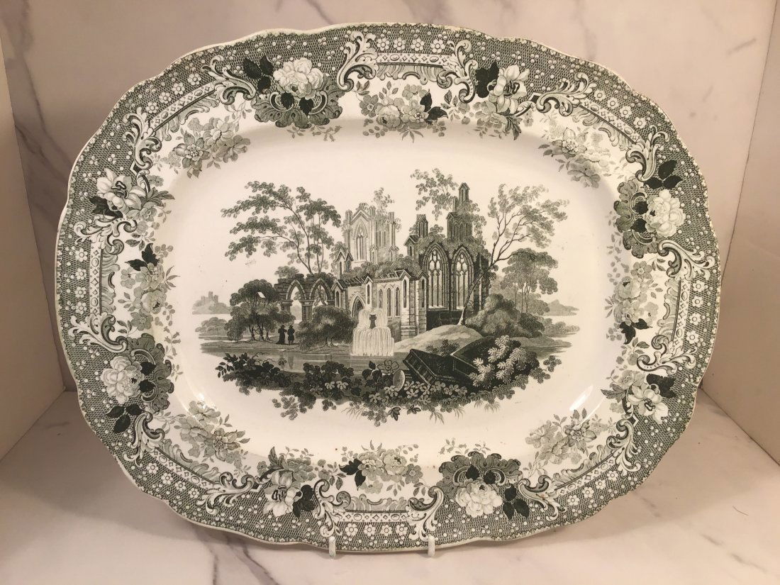 English Staffordshire George Phillips 1834 VERONA Green Platter (1 of 2)