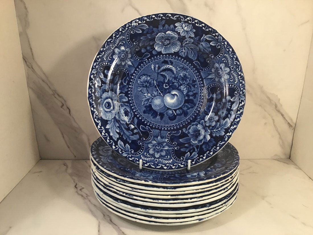11 Staffordshire Stubbs Transferware Botanical Fruit Dinner Plates 10" (1 of 2)