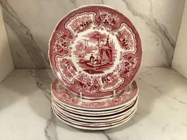 Set 9 Adams Red PALESTINE English Staffordshire 7.5 Inch Plates