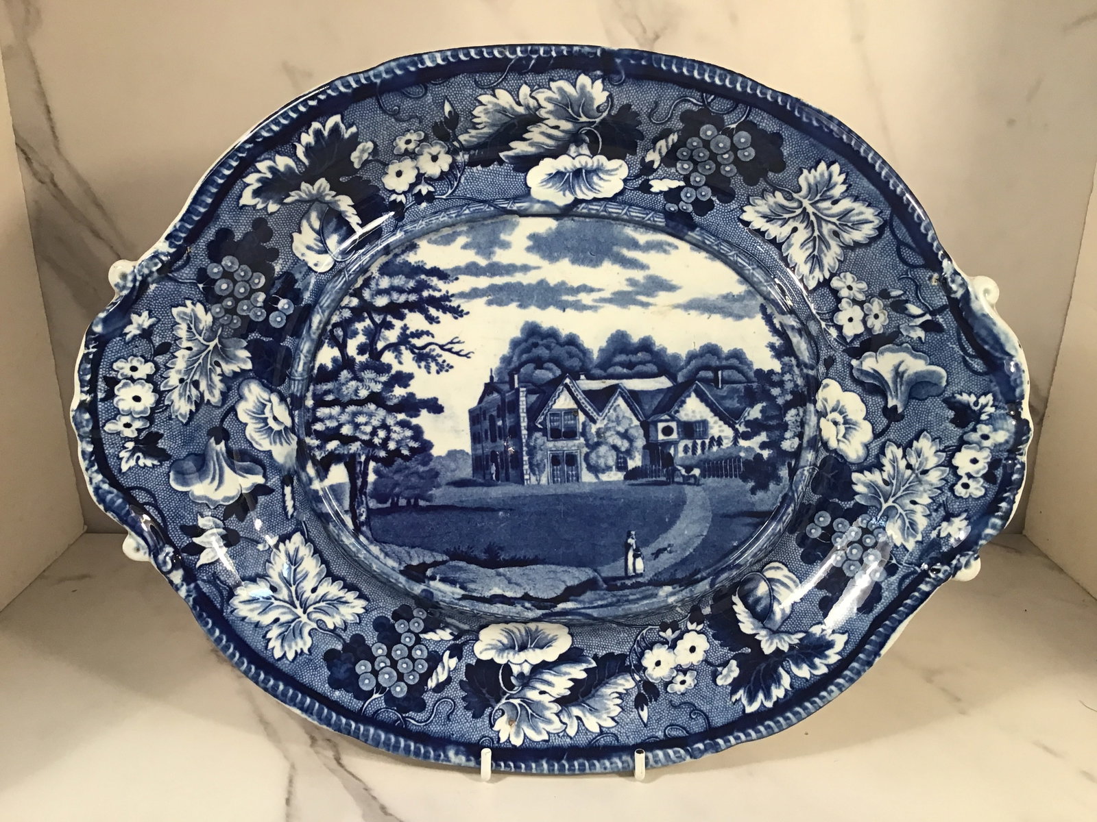 English Staffordshire Blue Transferware 14 Inch Platter (1 of 2)