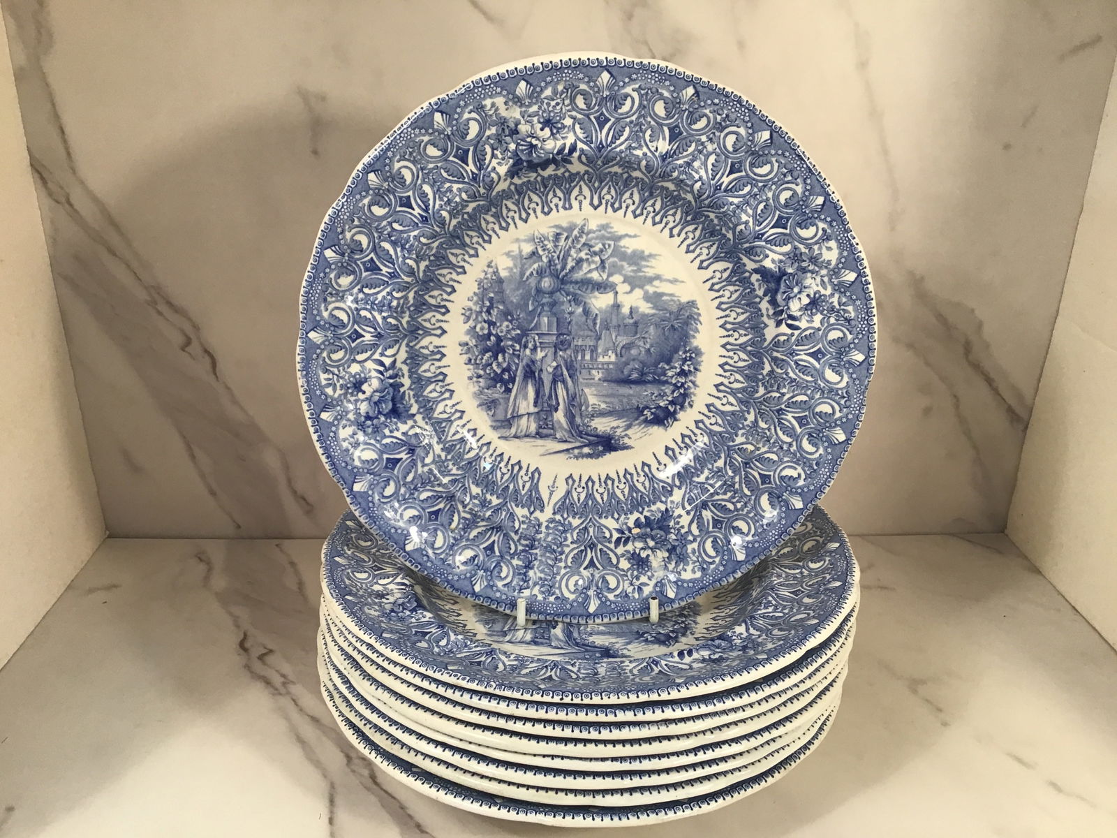 Set 8 English Staffordshire Blue Rorstrand 9.25 Inch Soup Plates (1 of 2)