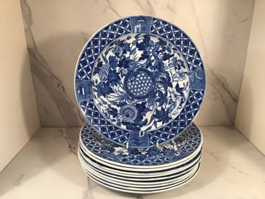 Set 10 Wedgwood PEONY Staffordshire C1830 Medium Blue 10 Inch Dinner Plates