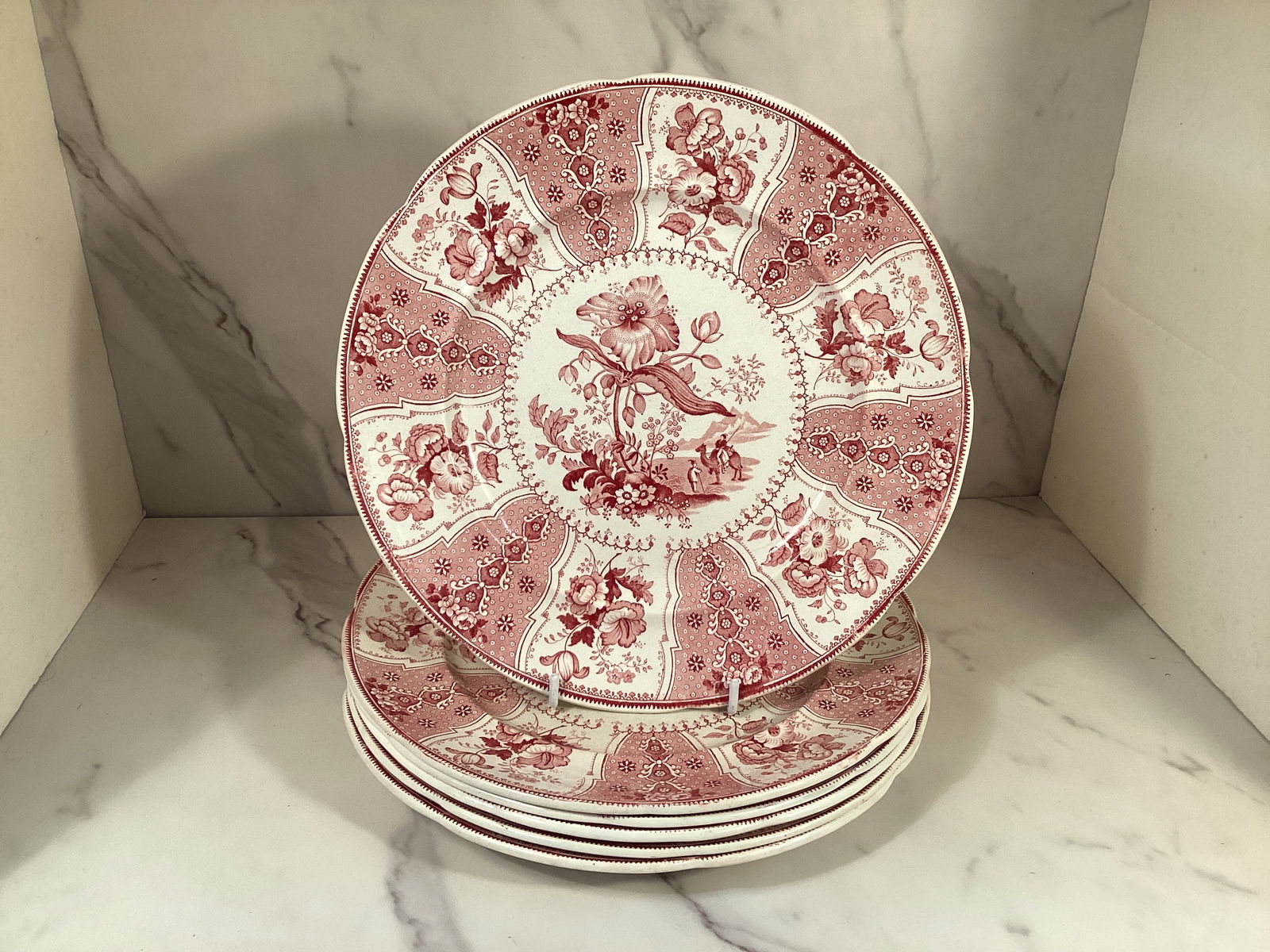 Set 6 James Edwards EASTERN PLANTS English Transferware 10.5 Inch Plates (1 of 2)