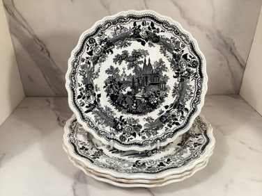 Group 4 English Staffordshire Adams INDIA Black Transferware Plates