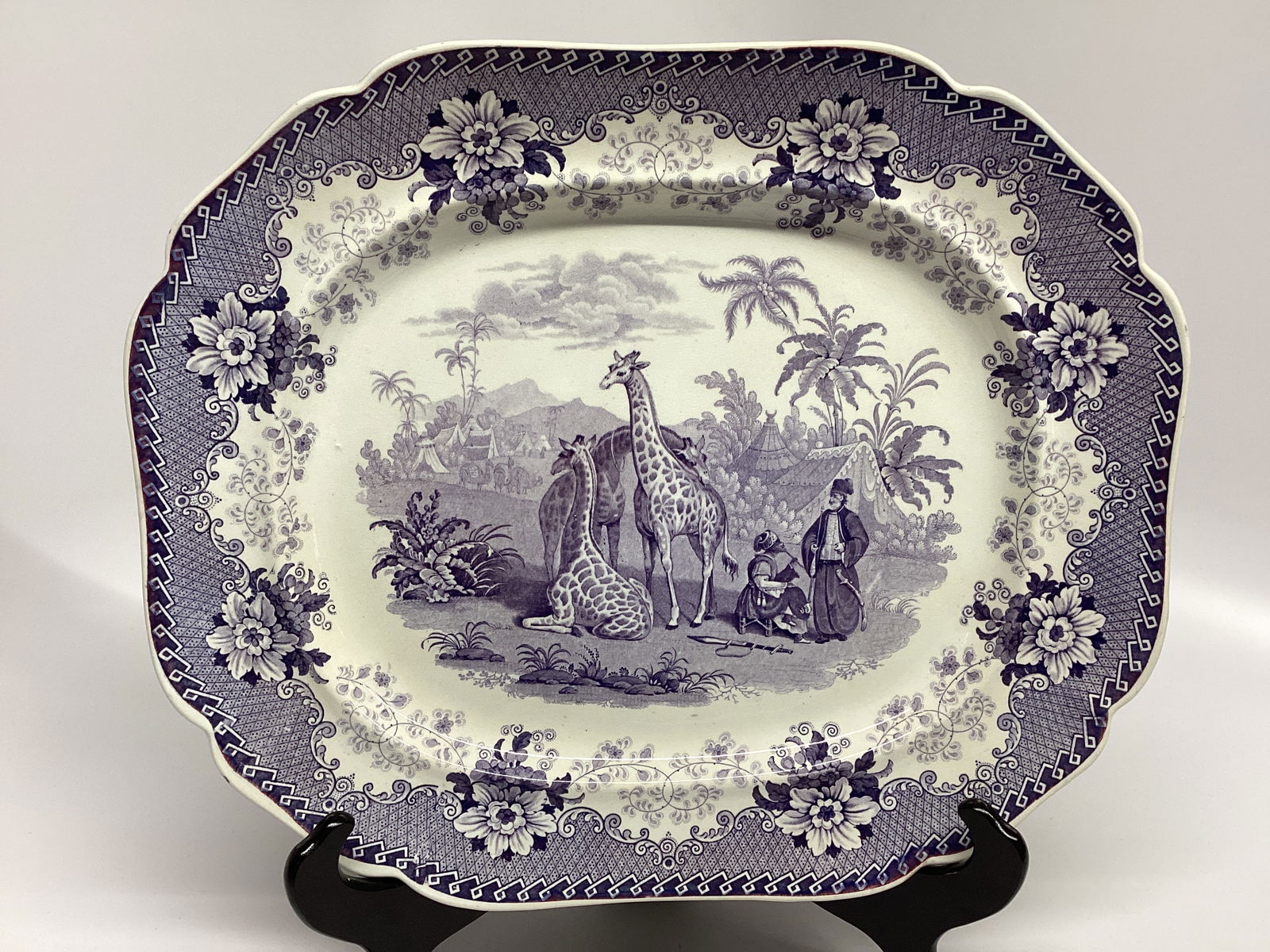 Ridgway GIRAFFE STONEWARE Large 15 Inch Platter Purple Transferware (1 of 2)