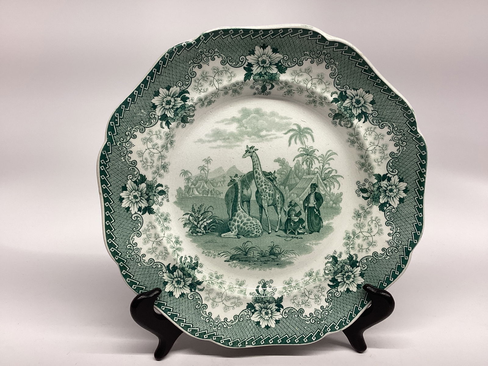 Ridgway 1836 GIRAFFE STONEWARE Dinner Plate Green 10 Inch Transferware (1 of 2)
