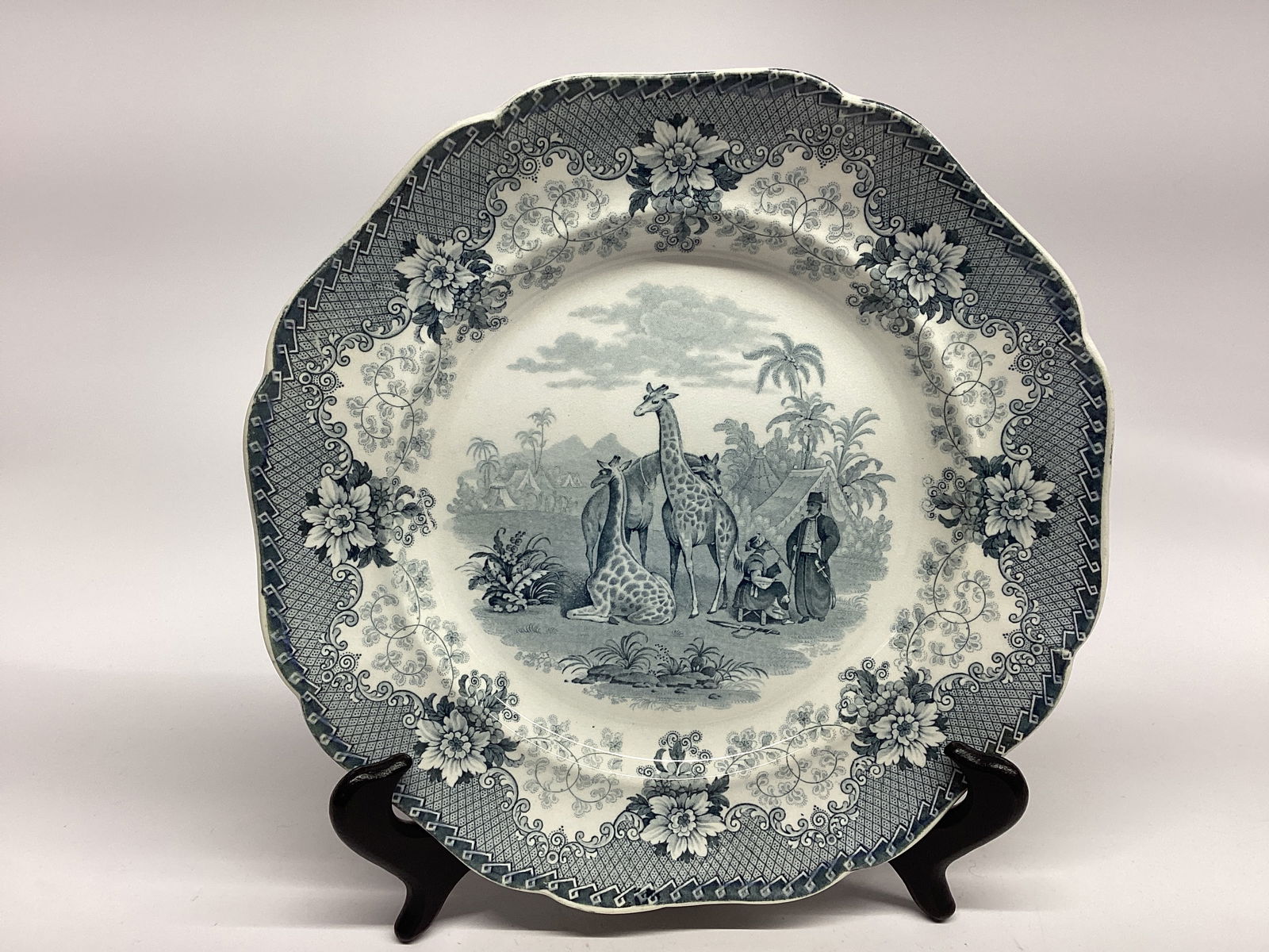 Ridgway 1836 GIRAFFE STONEWARE Dinner Plate Gray Blue 10 Inch Transferware (1 of 2)