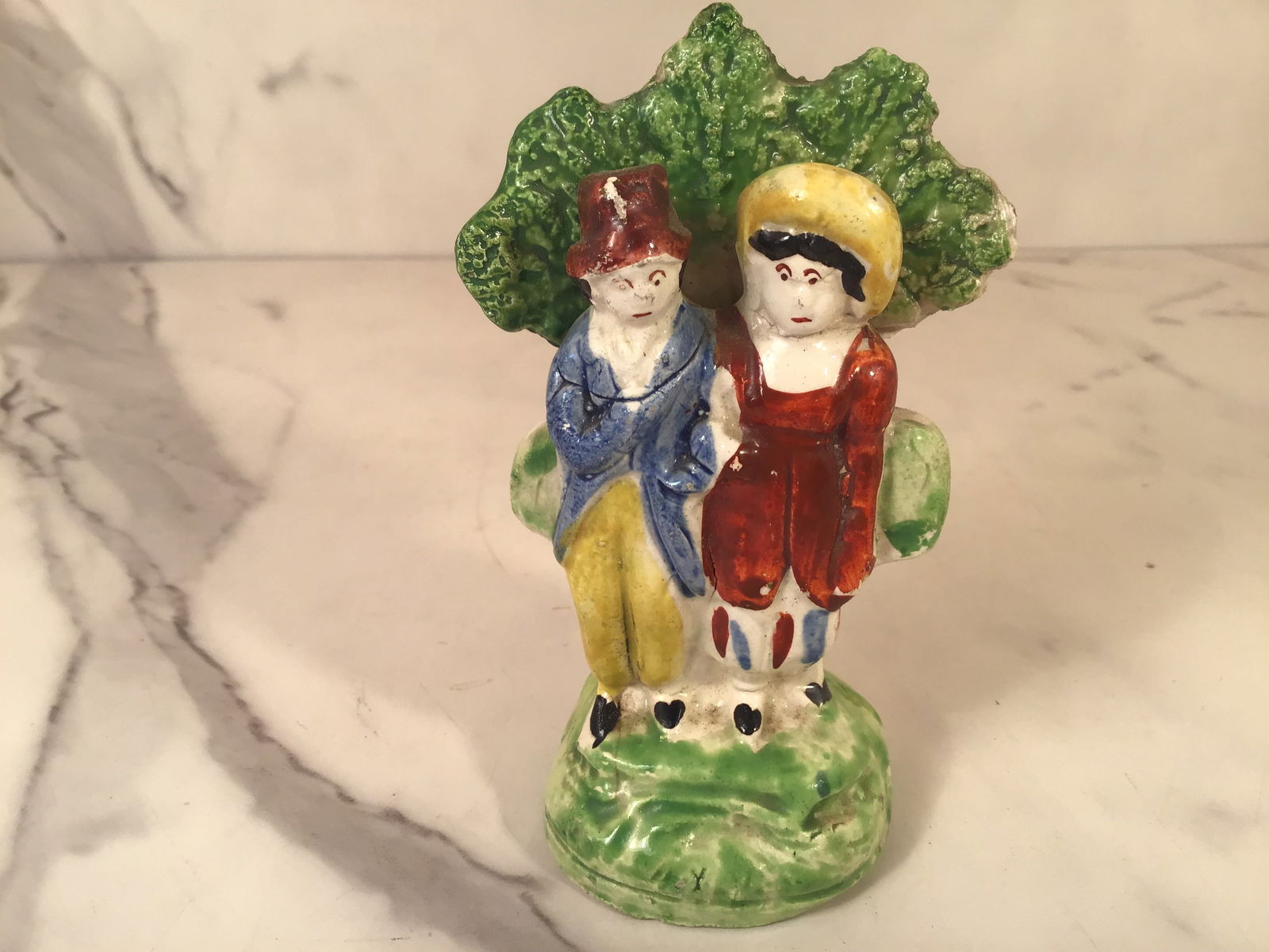 Antique English Figure Staffordshire Dandies Children w/ Bocage (1 of 2)