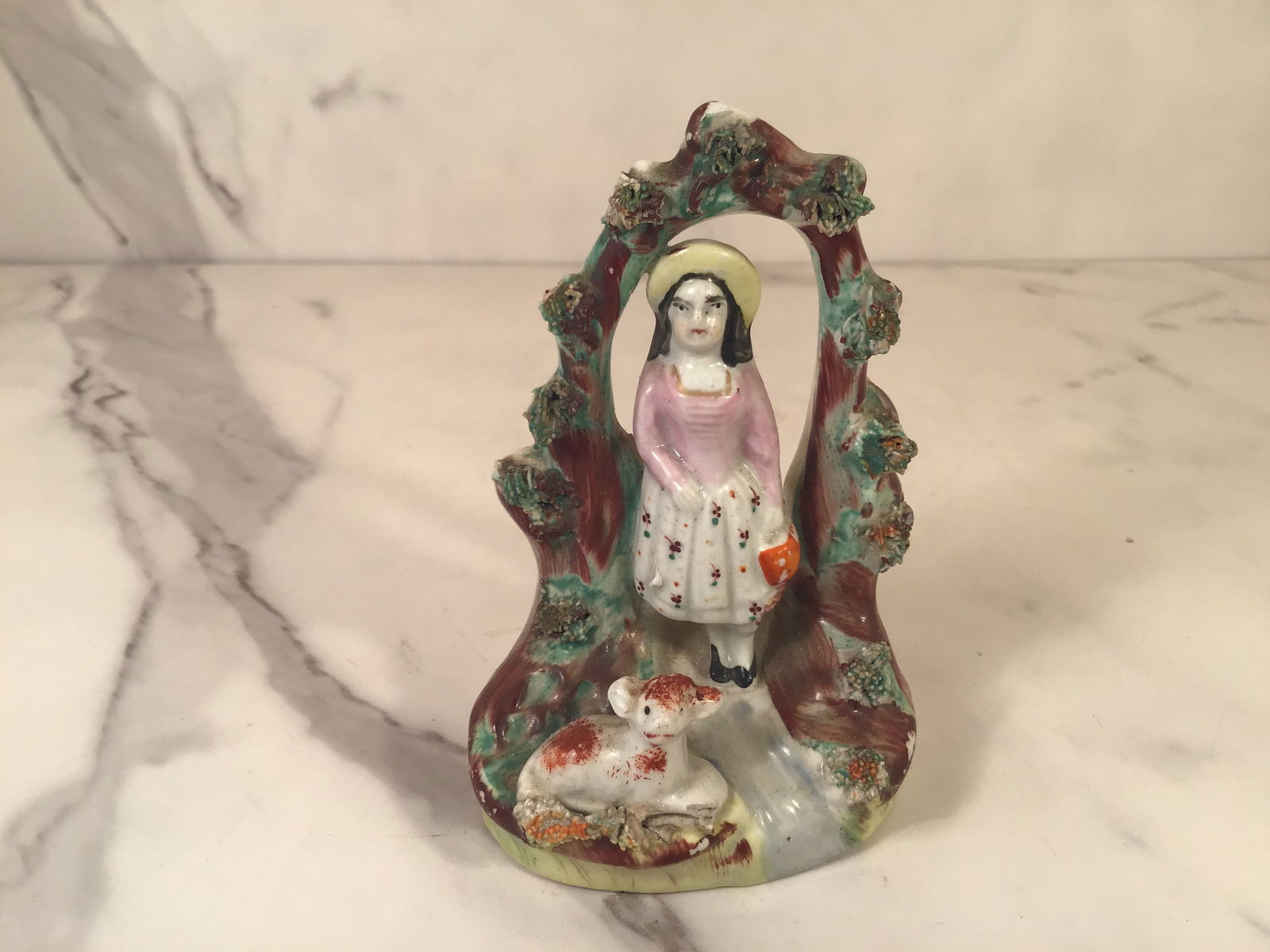 Antique English Figure Miniature Girl with Lamb Bocage (1 of 3)