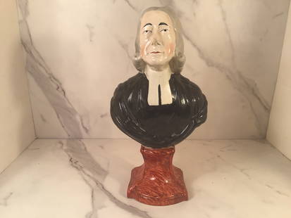 English Staffordshire Bust Figure of John Wesley: Father of Methodism. 11.5”