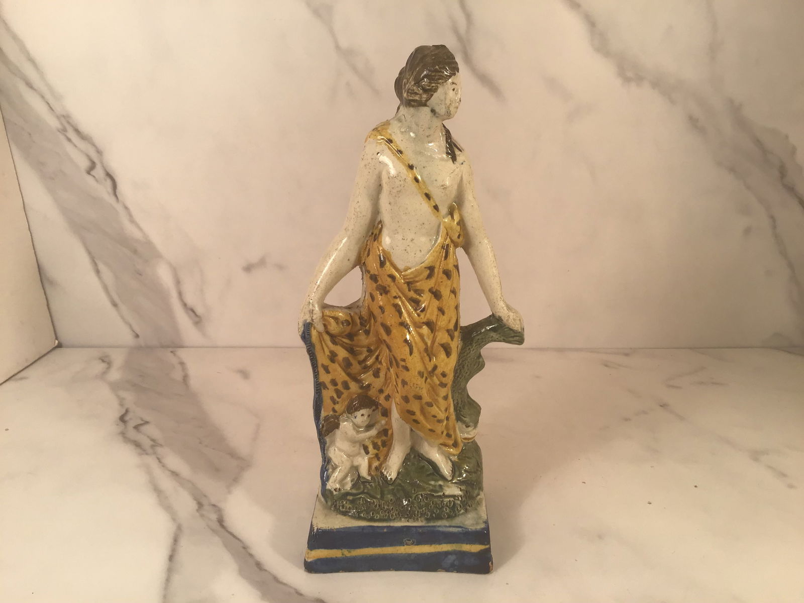 Early English Staffordshire Figure of Venus and Cupid: 7.5" Tall