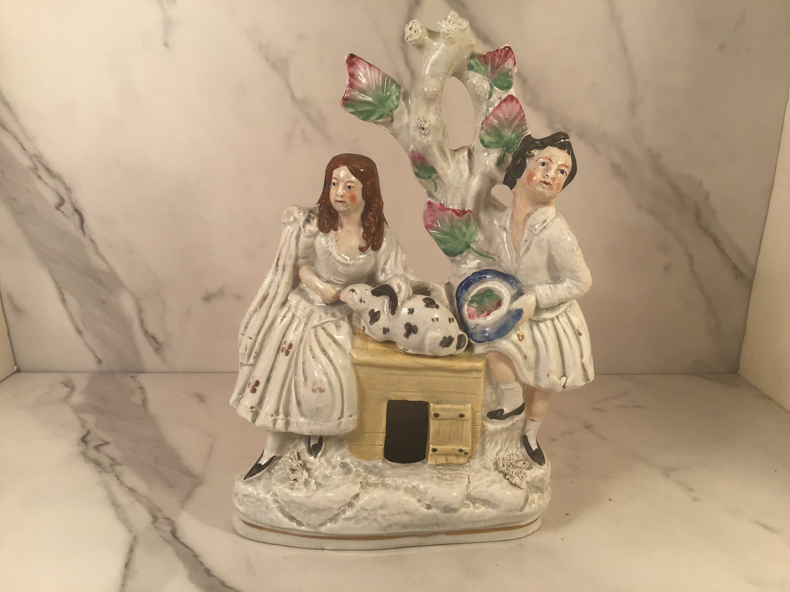 English Staffordshire Pearlized Couple with Rabbit and Hutch (1 of 2)
