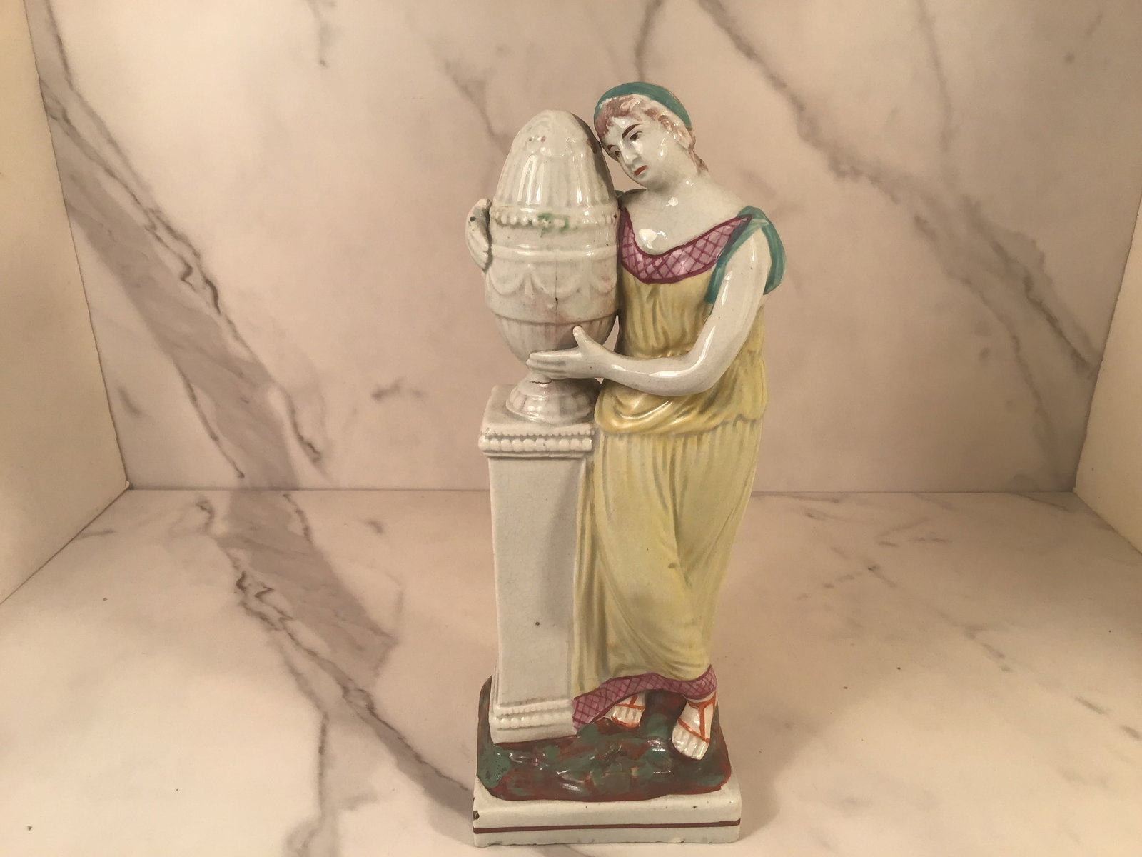 Early English Pearlware Figure of Andromache: 9.25 inches tall. Widow of slain Trojan hero, Hector