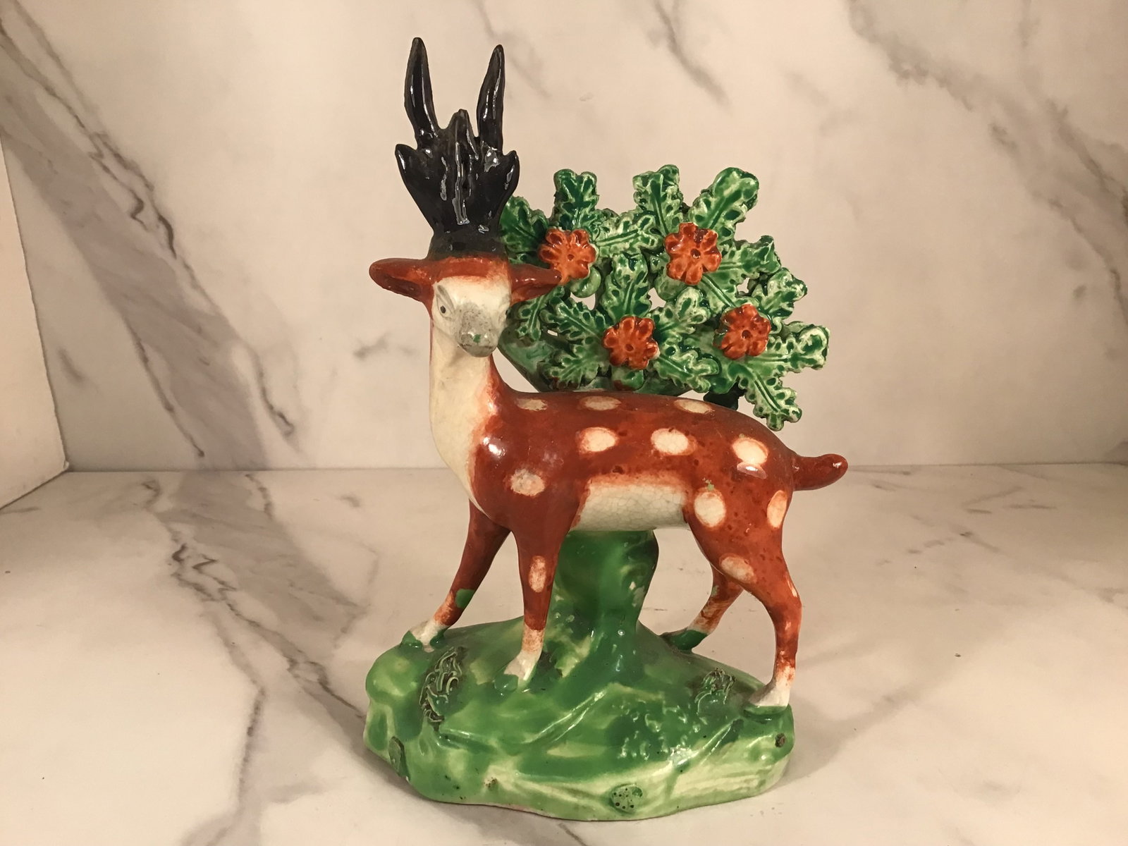 English Staffordshire Bocage Figure of a Stag Deer: 7 inches tall