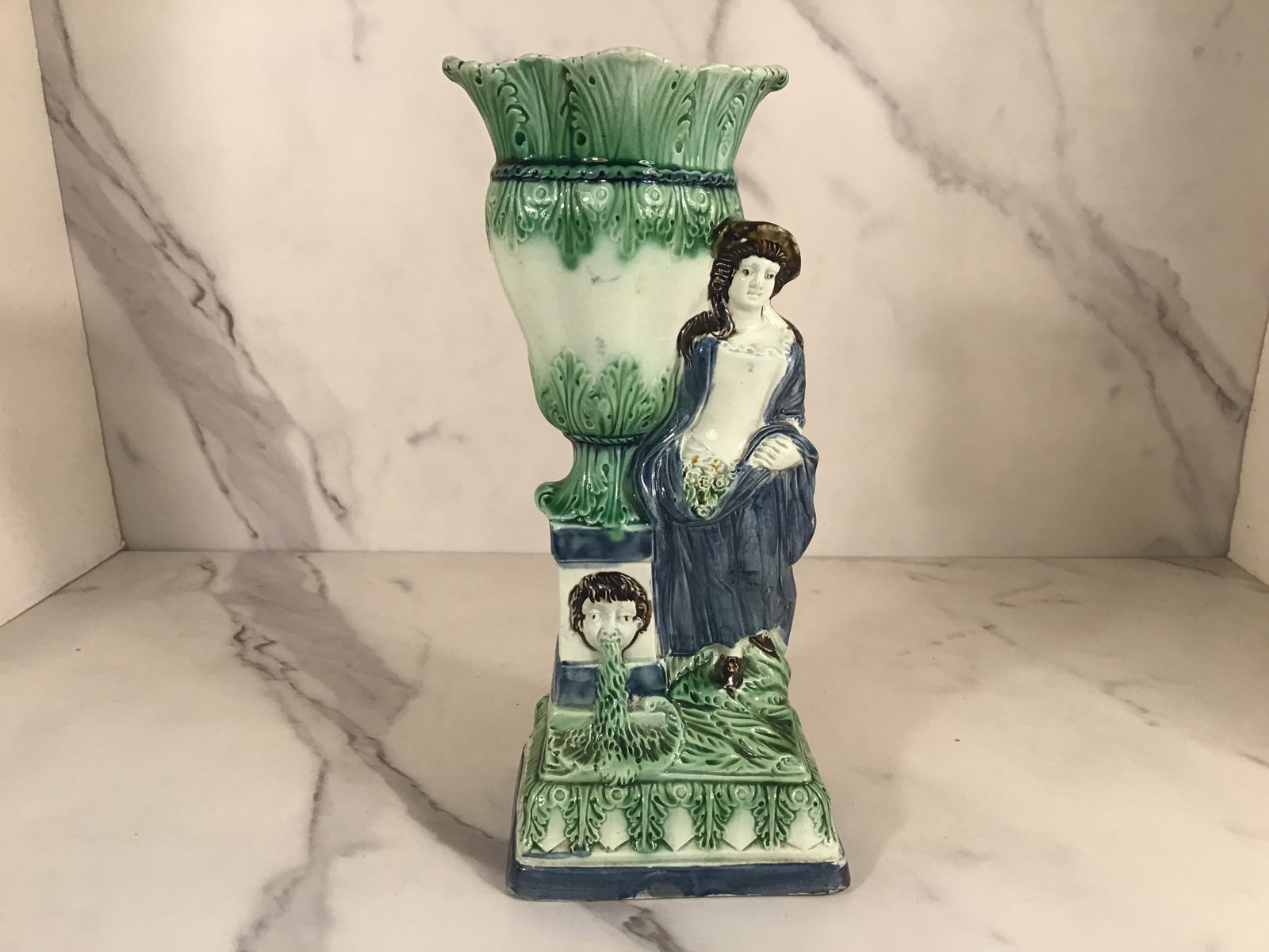 Early English Pearlware Figure of a Vase Woman at a Well: 8.25 inches tall