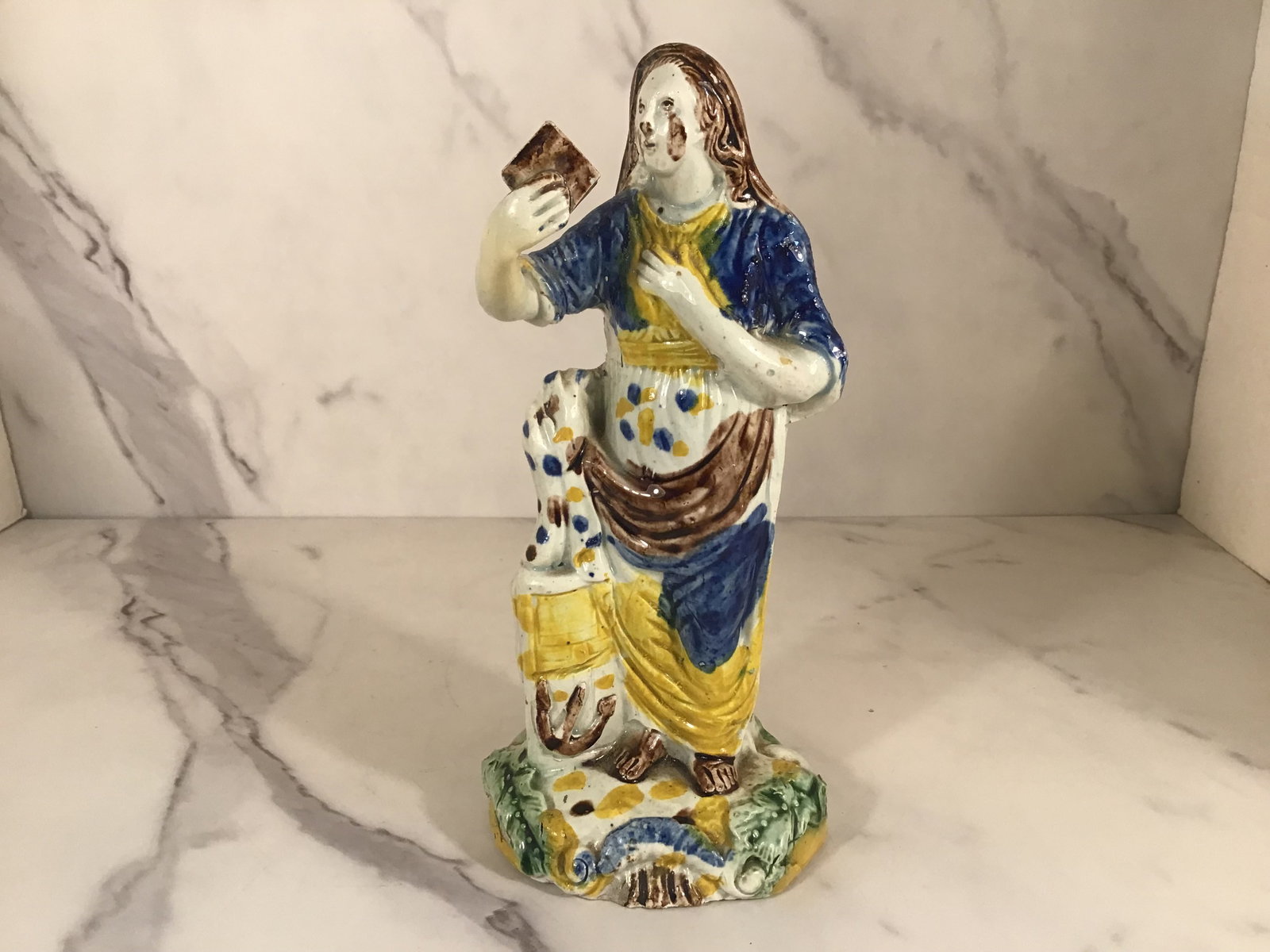 Early English Pearlware Pratt Figure of HOPE with Anchor: 8 inches tall