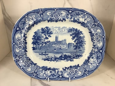 English Staffordshire Blue and White Platter Country Scene