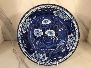 English Staffordshire Dark Blue and White Serving Bowl by RILEY