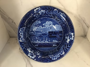Clews English Historical Blue Staffordshire LANDING OF LAFAYETTE Bowl