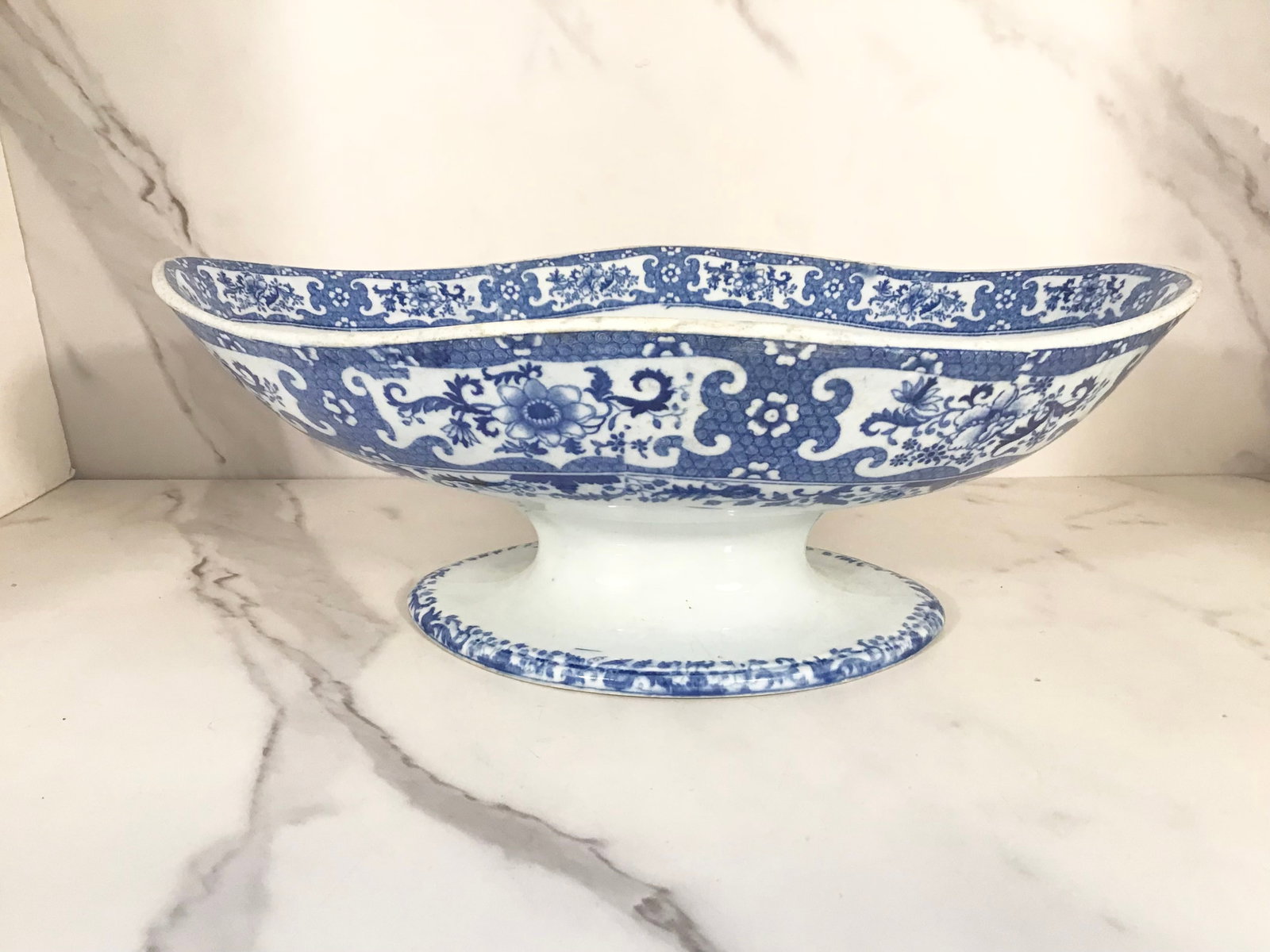 English Pearlware Staffordshire Ornithology Series Large Compote: 12"