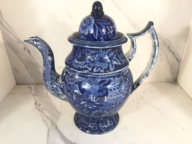 English Dark Blue Staffordshire Dome Top Coffee Pot