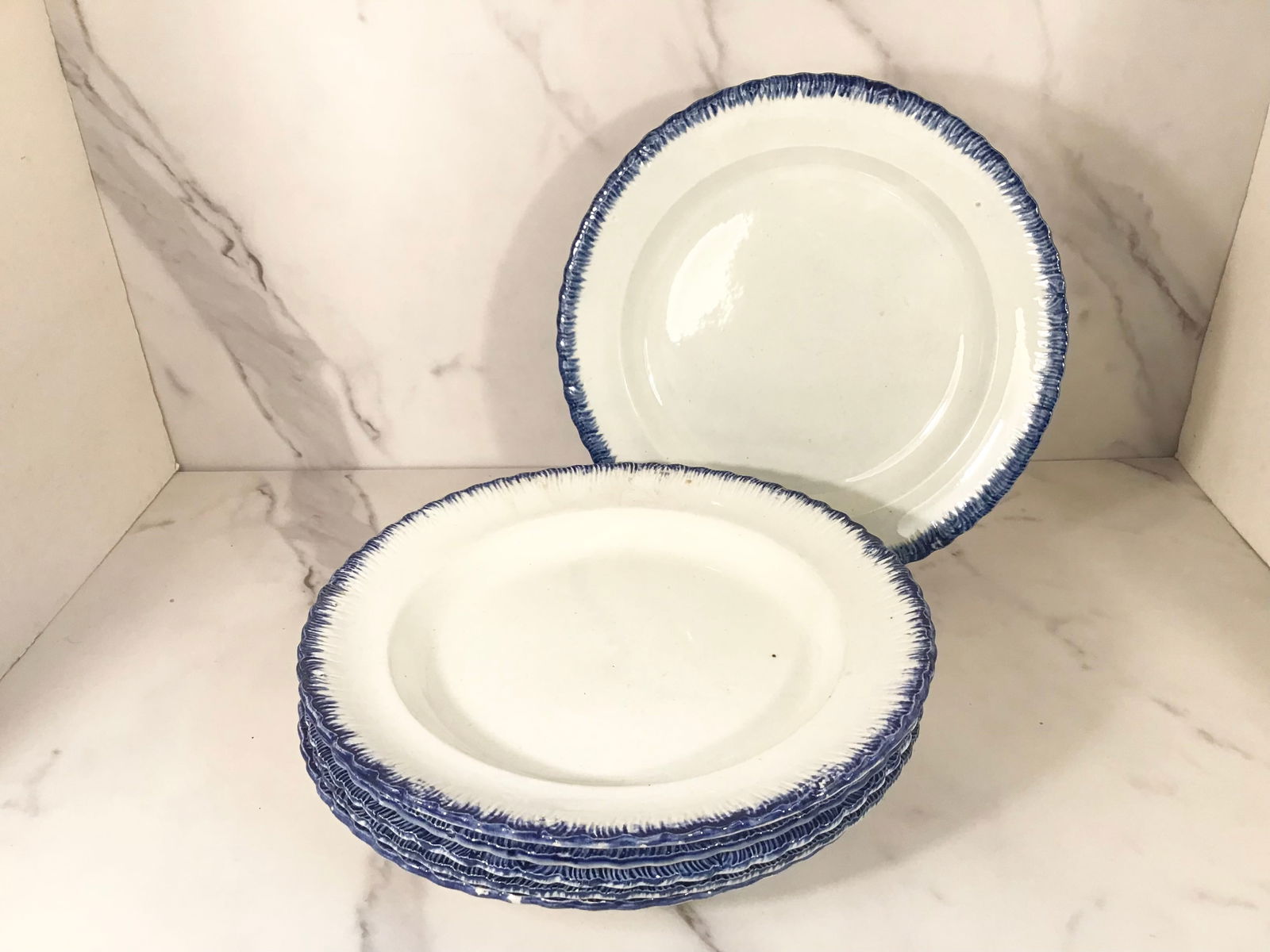 6 English Pearlware Blue and White Featheredge Plates C1820 (1 of 2)
