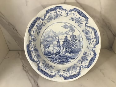 English Blue and White Transferware Footed Bowl