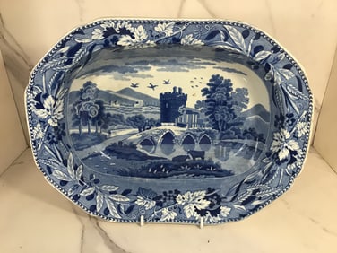 English Staffordshire Pearlware Blue and White Open Serving Bowl