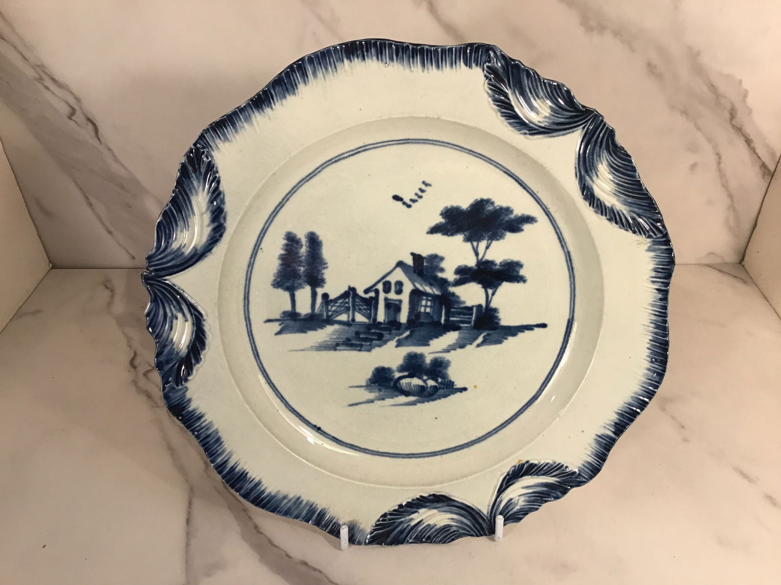Pearlware Blue Swag Rim Dinner Plate c1820: 9.5" wide