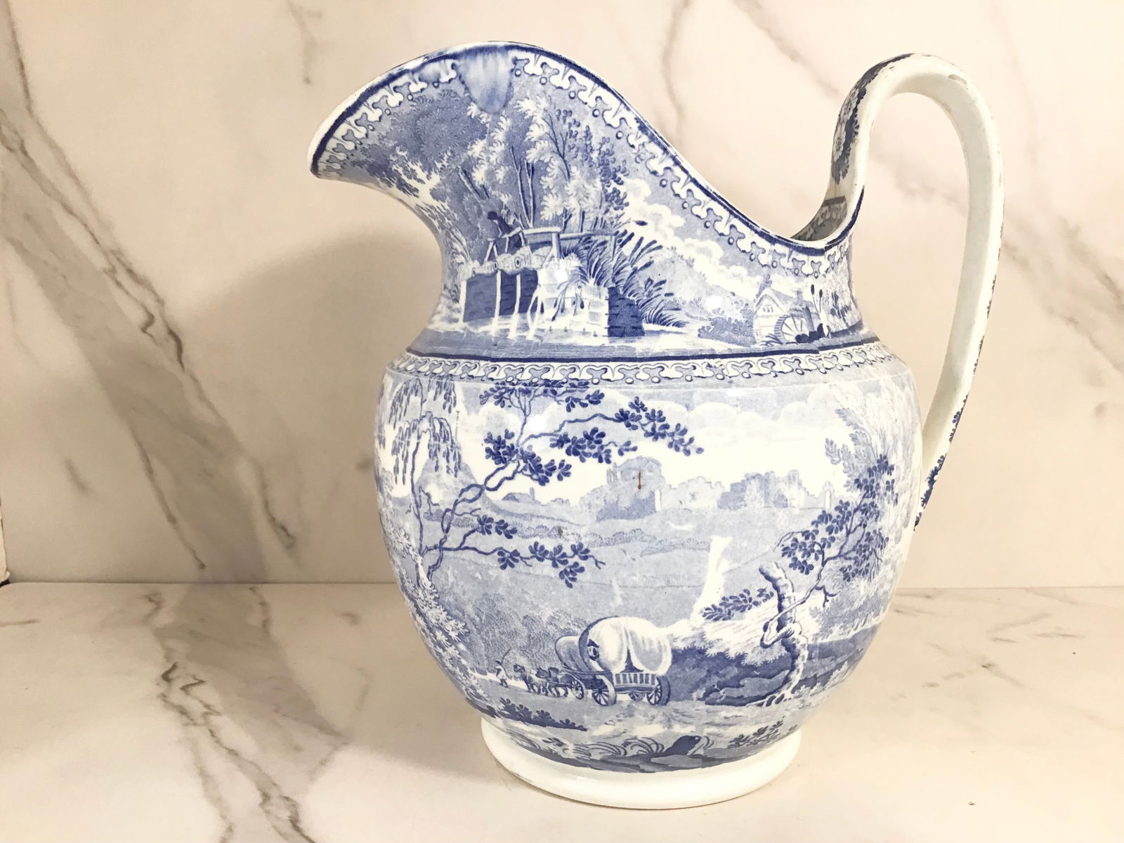 English Staffordshire Blue and White Pitcher (1 of 4)