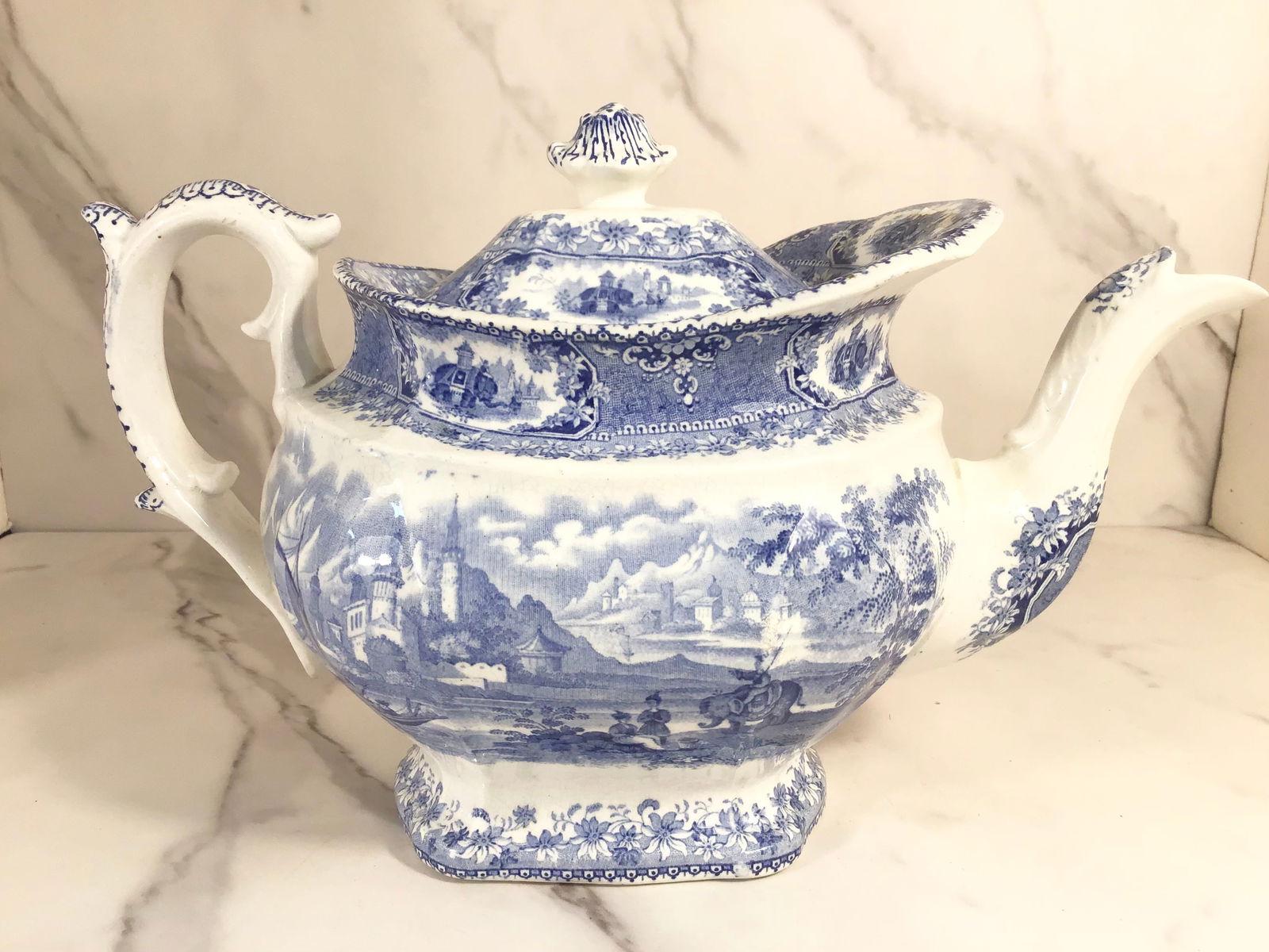 English Blue and White Staffordshire Elephant Teapot (1 of 4)