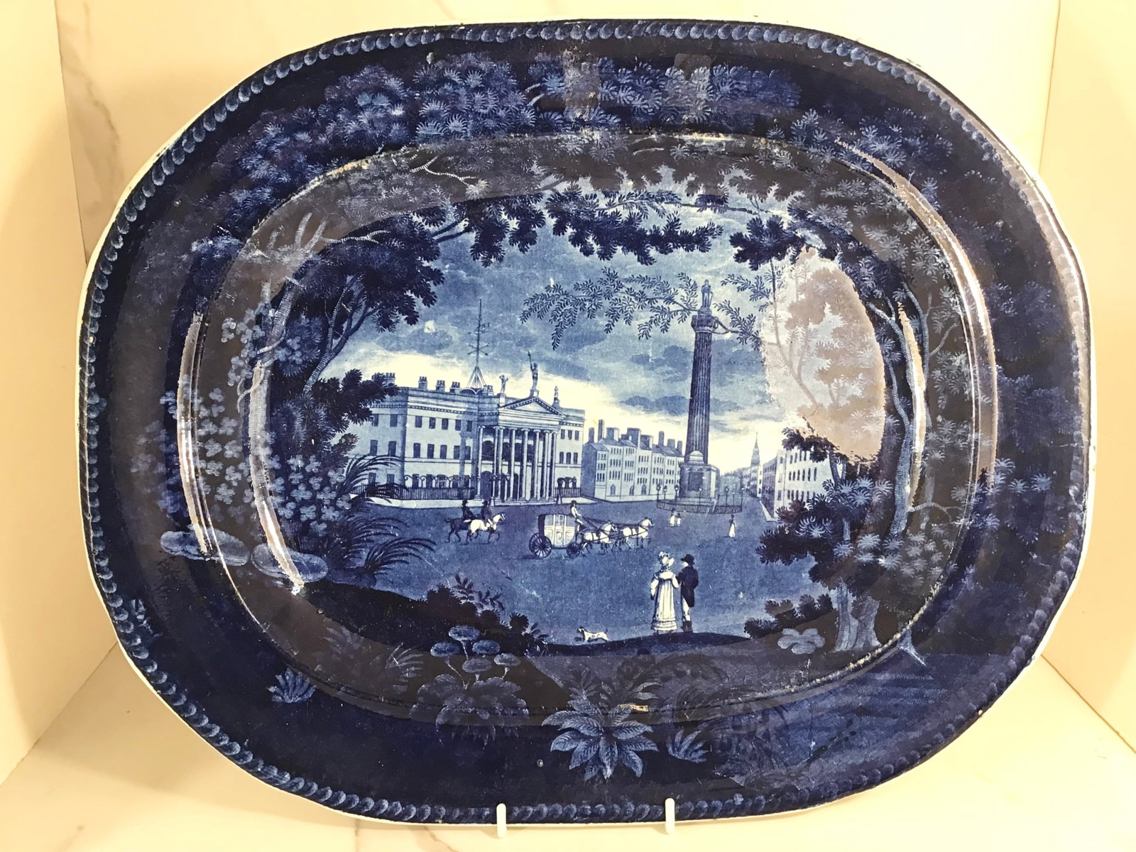 English Staffordshire Dark Blue POST OFFICE DUBLIN Platter: 18" wide. Very dark blue.