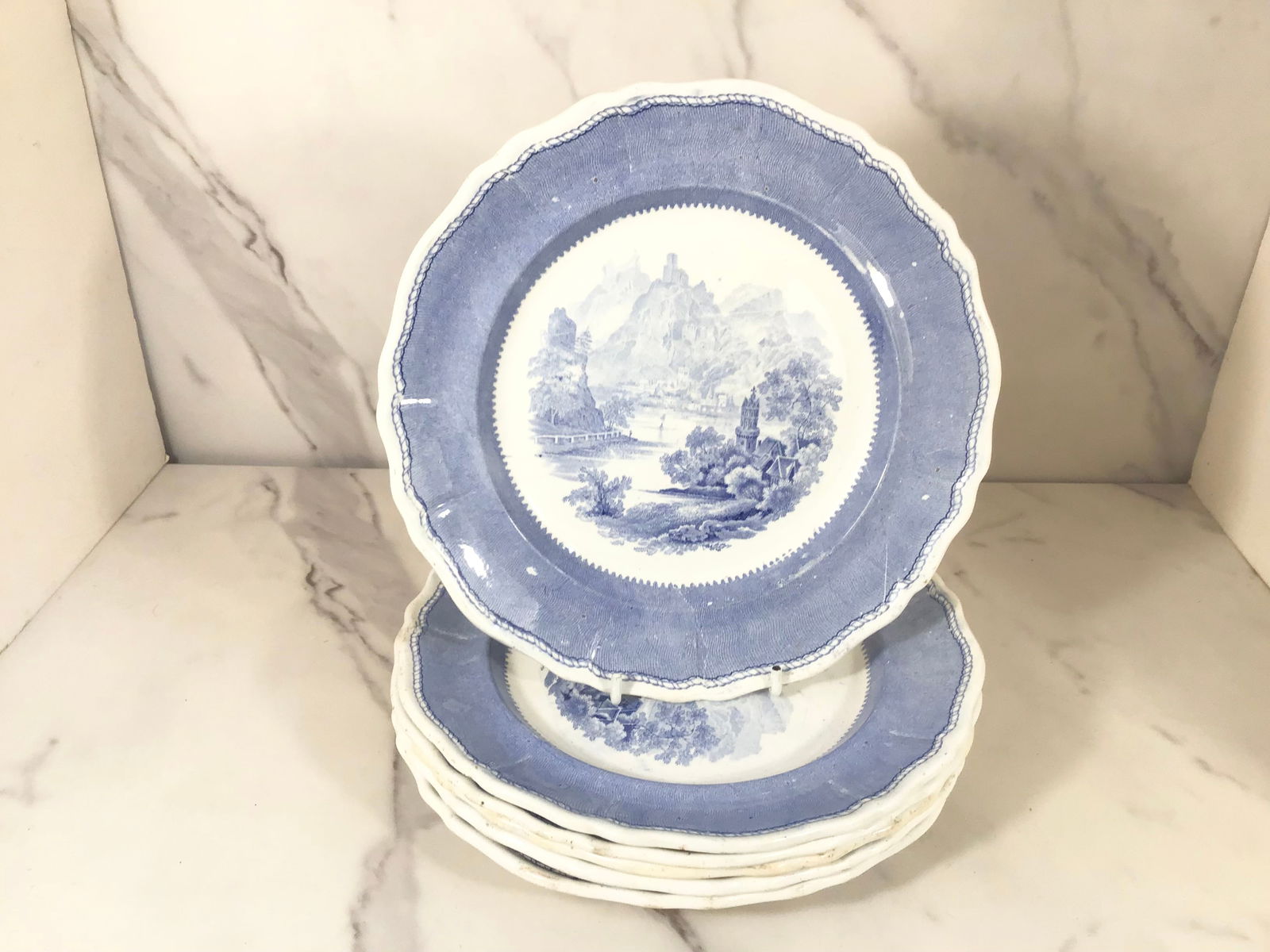 6 Davenport English Blue and White Transferware Salad Plates (1 of 2)