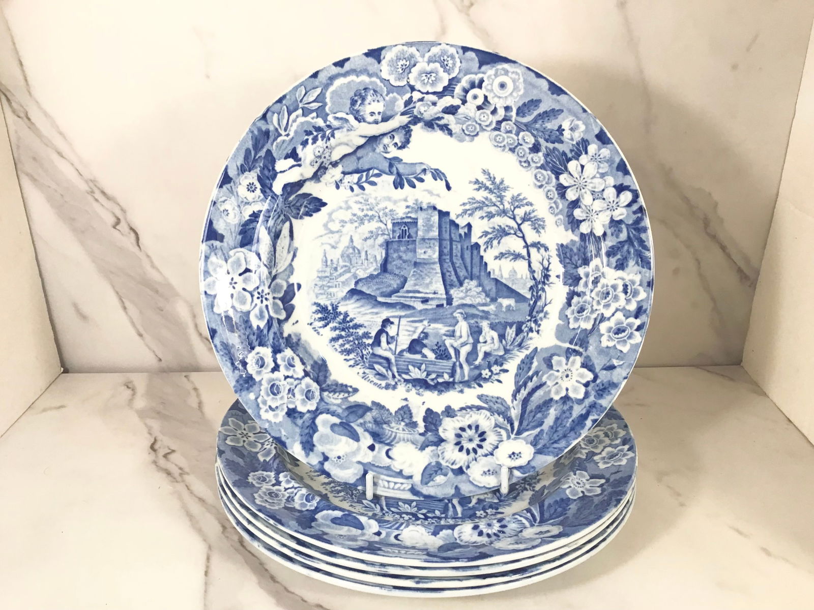 5 Rare English Blue Transferware Don Pottery VIEWS AT ALICATA Dinner Plates (1 of 2)