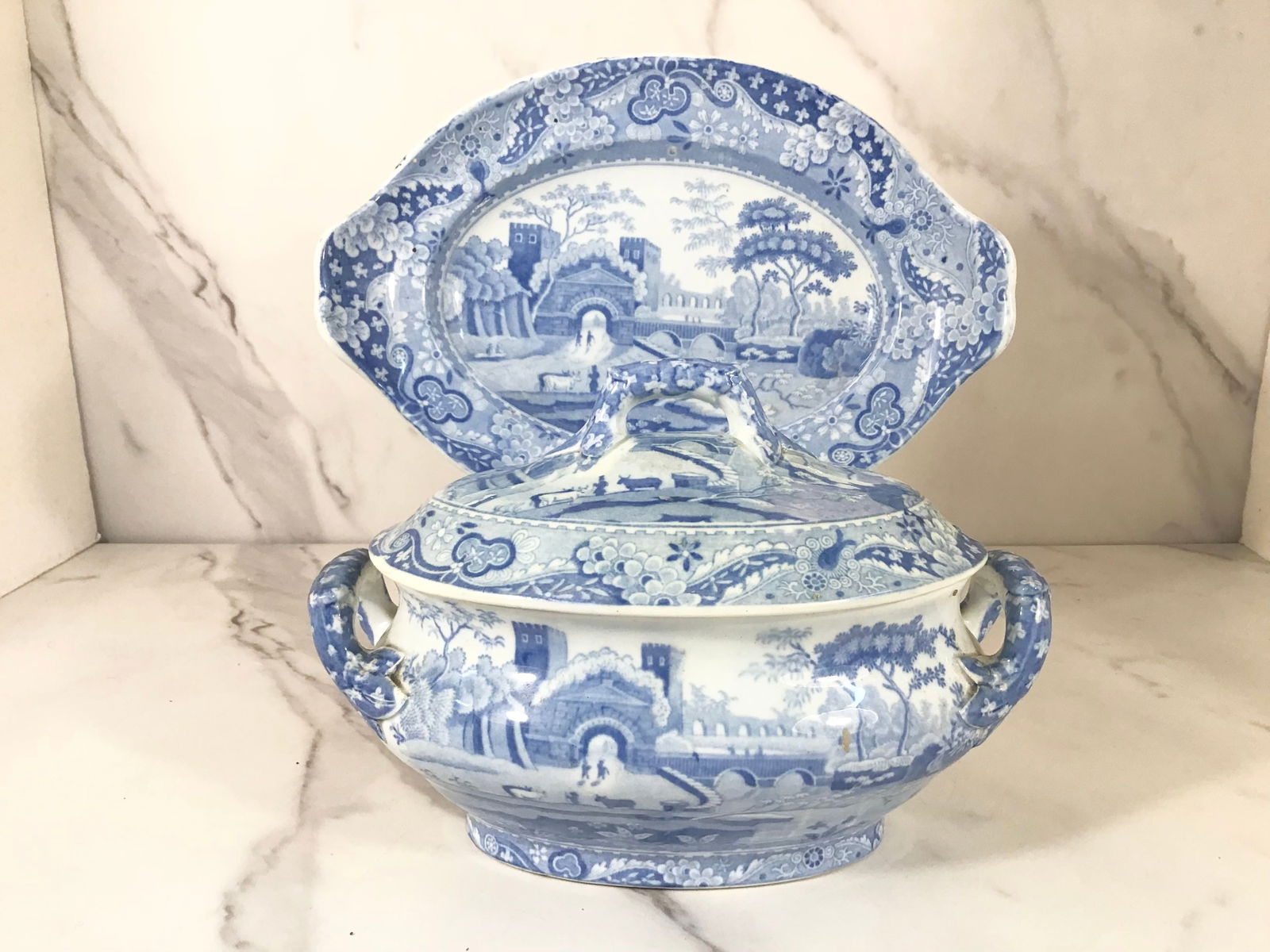 English Medium Blue Spode Sauce Tureen with Undertray (1 of 4)