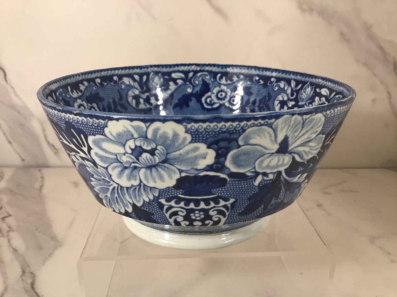English Dark Blue Staffordshire Bowl Urns Flowers (1 of 3)