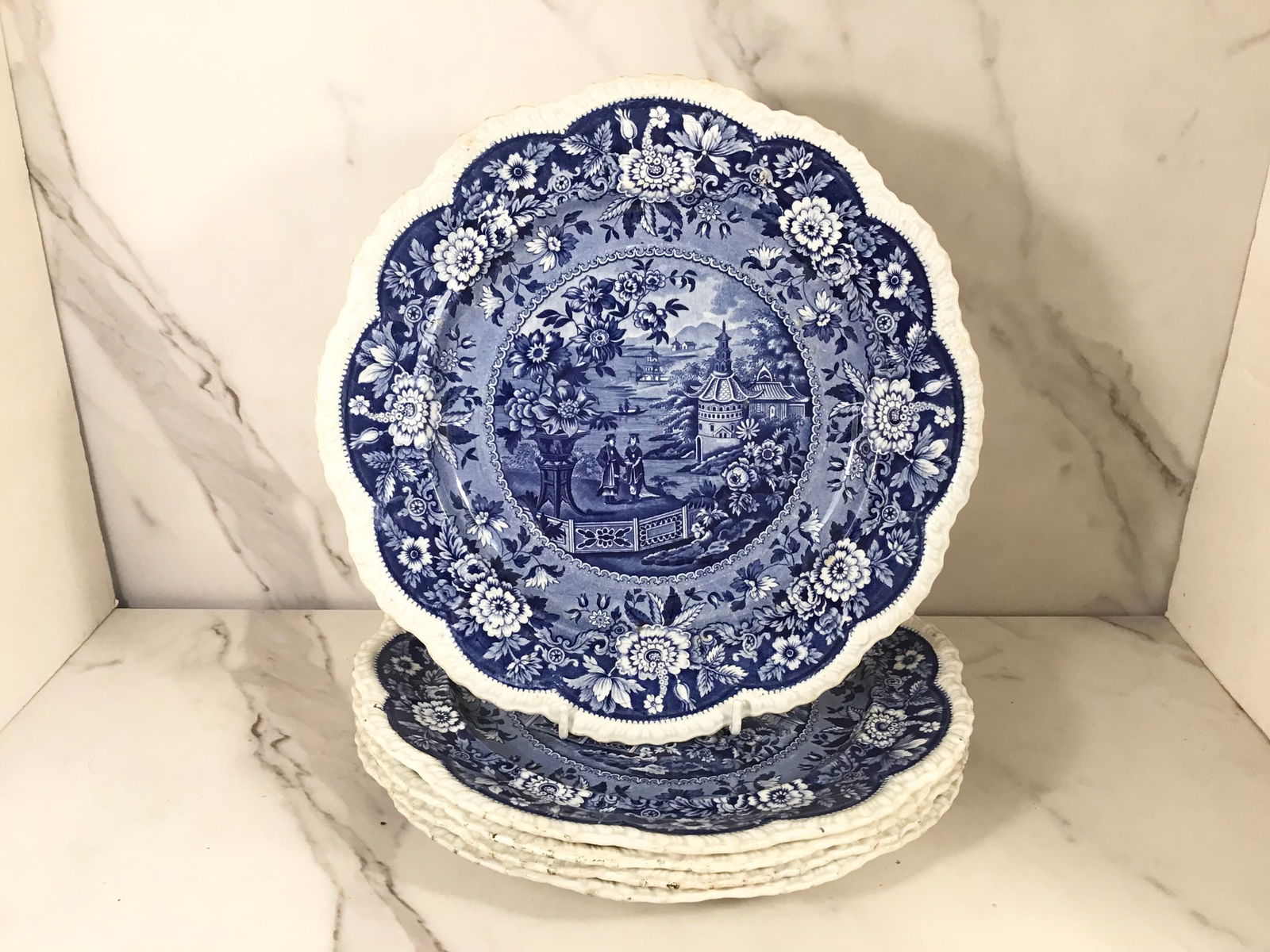 5 Ridgway ASIATIC PALACES Blue and White Transferware Plates (1 of 2)